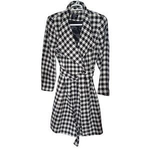 Dennis Basso Black & White Houndstooth Wool Blend Wrap Coat 20W Plus size